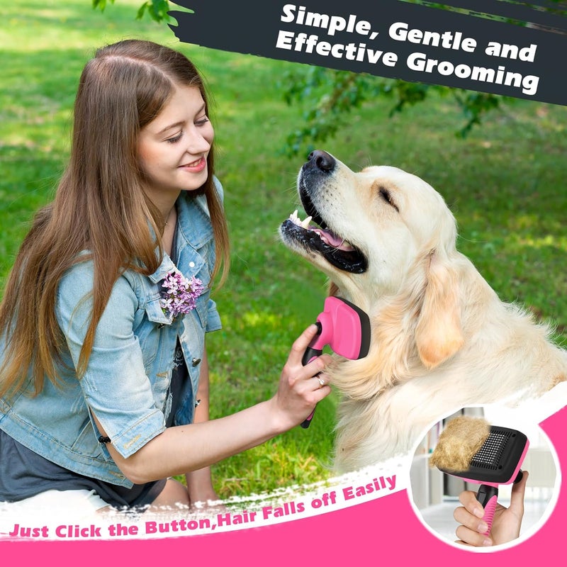 Augwind 3PCS Self Cleaning Slicker Brush & Pet Grooming Rake & Bath Brush for Dogs,Cats and Horses | Double-Sided Dematting Comb & Skin Friendly Deshedding Grooming Tool | Premium Pet Supplies (Red Black) - Image 5